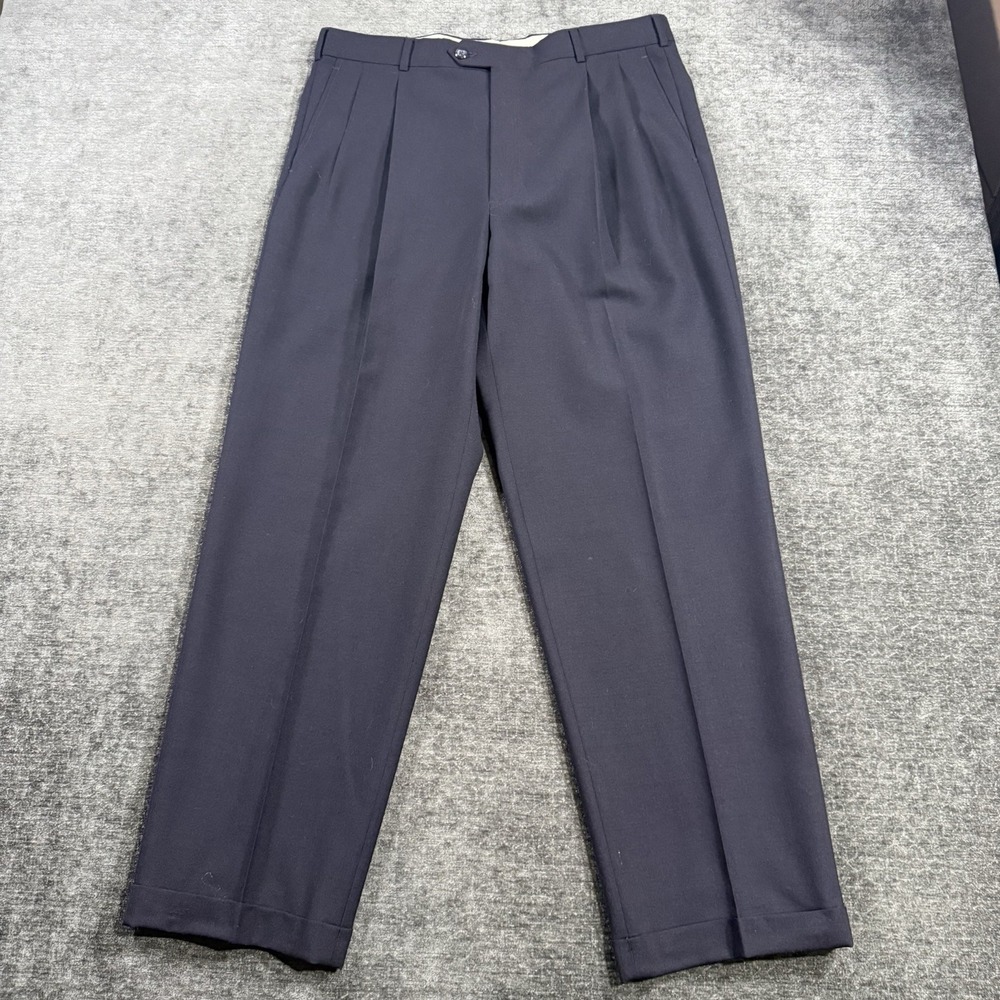 Vintage Gordon Thomas Dress Pants Men's Size 36 Blue 100% Wool Cuffed Pleated
